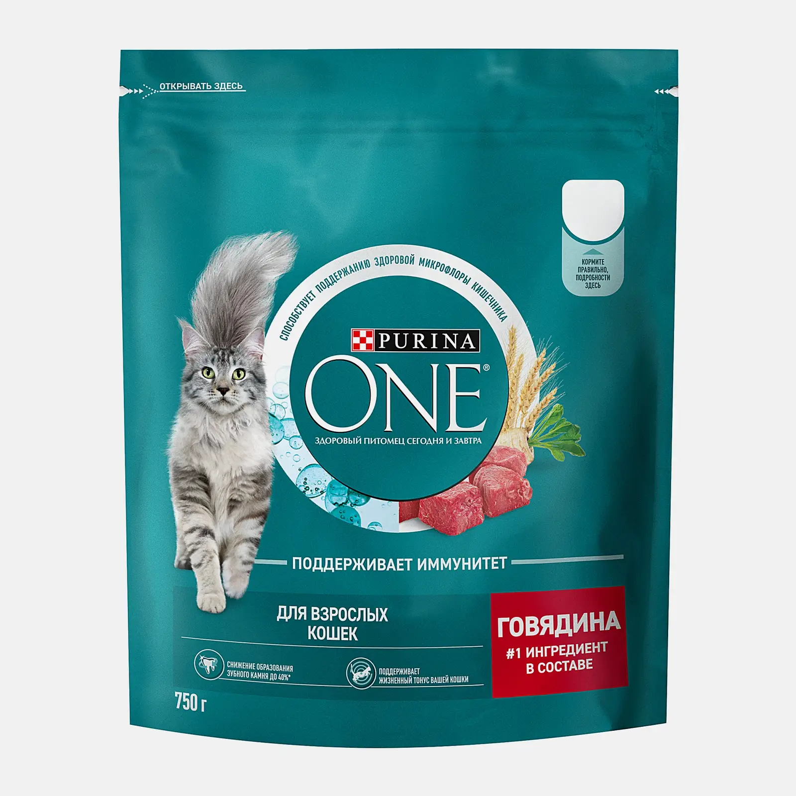 Сухой корм для взрослых кошек с говядиной и цельными злаками Purina ONE 750г - фото 2 Сухой корм для взрослых кошек с говядиной и цельными злаками Purina ONE 750г - фото 2