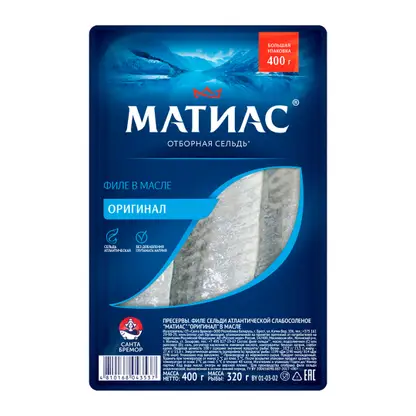 Изображение товара Сельдь Матиас Санта Бремор филе деликатесное оригинальное 400г