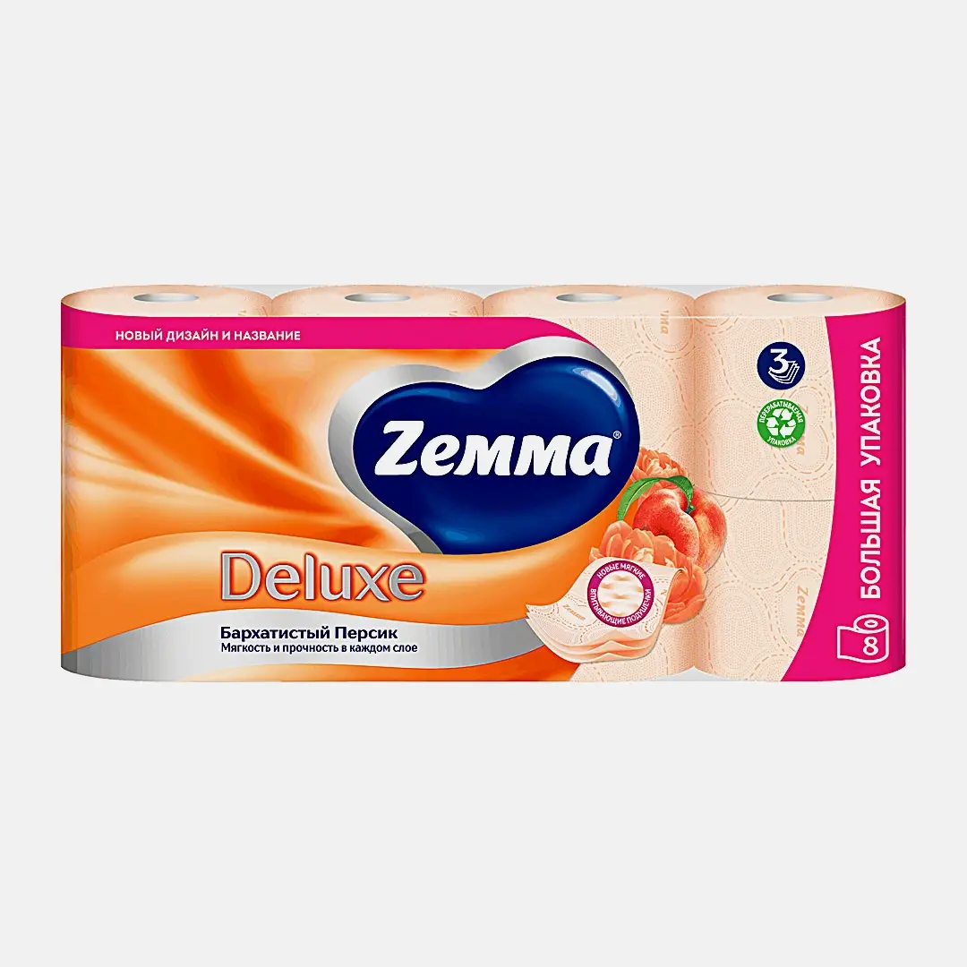 Туалетная бумага Персиковая Deluxe Zemma 8 рулонов 3 слоя - фото 2 Туалетная бумага Персиковая Deluxe Zemma 8 рулонов 3 слоя - фото 2
