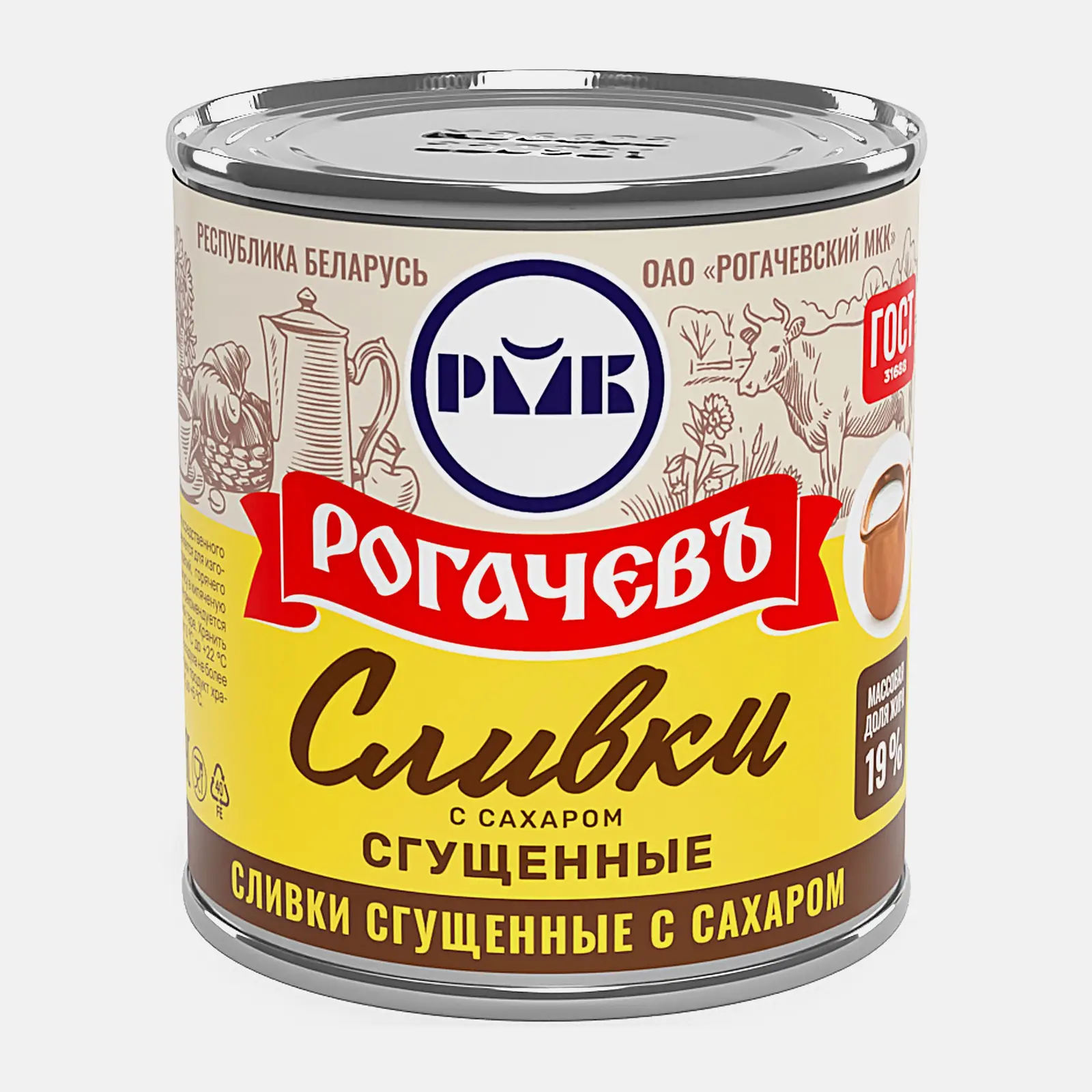 Сливки Рогачев сгущенные с сахаром 19% 360г Сливки Рогачев сгущенные с сахаром 19% 360г