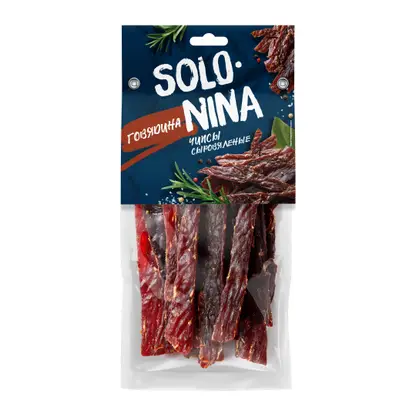 Изображение товара Мясные чипсы из говядины Solo Nina, 50 г натуральный вкус и аромат
