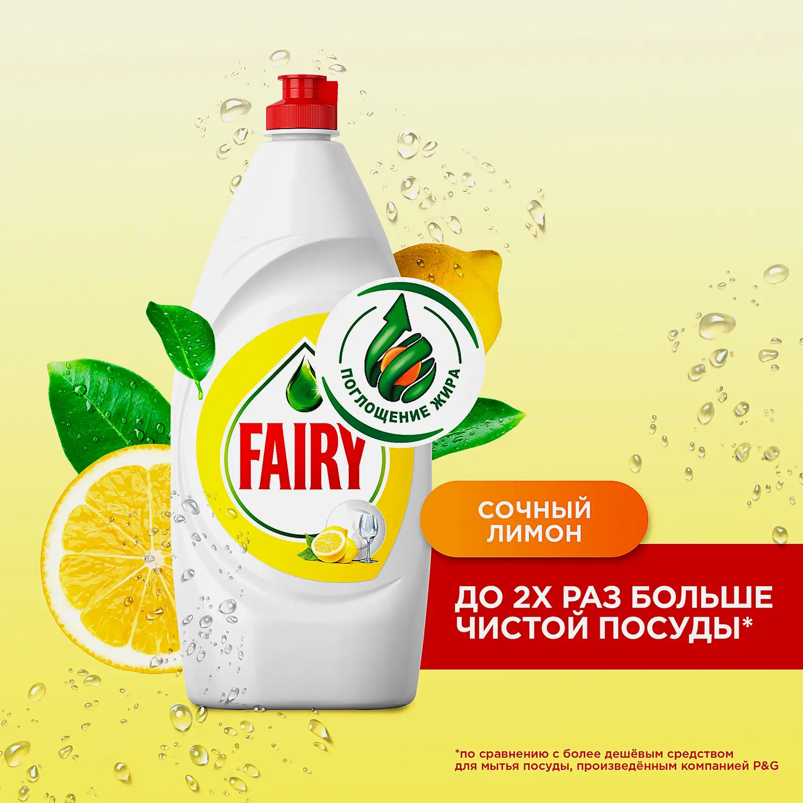 Средство для мытья посуды Fairy Сочный лимон 900мл