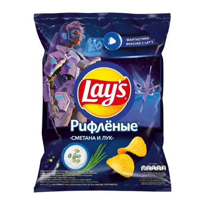 Изображение товара Чипсы Lays Рифлёные Сметана и лук 225г вкусная закуска для любого случая