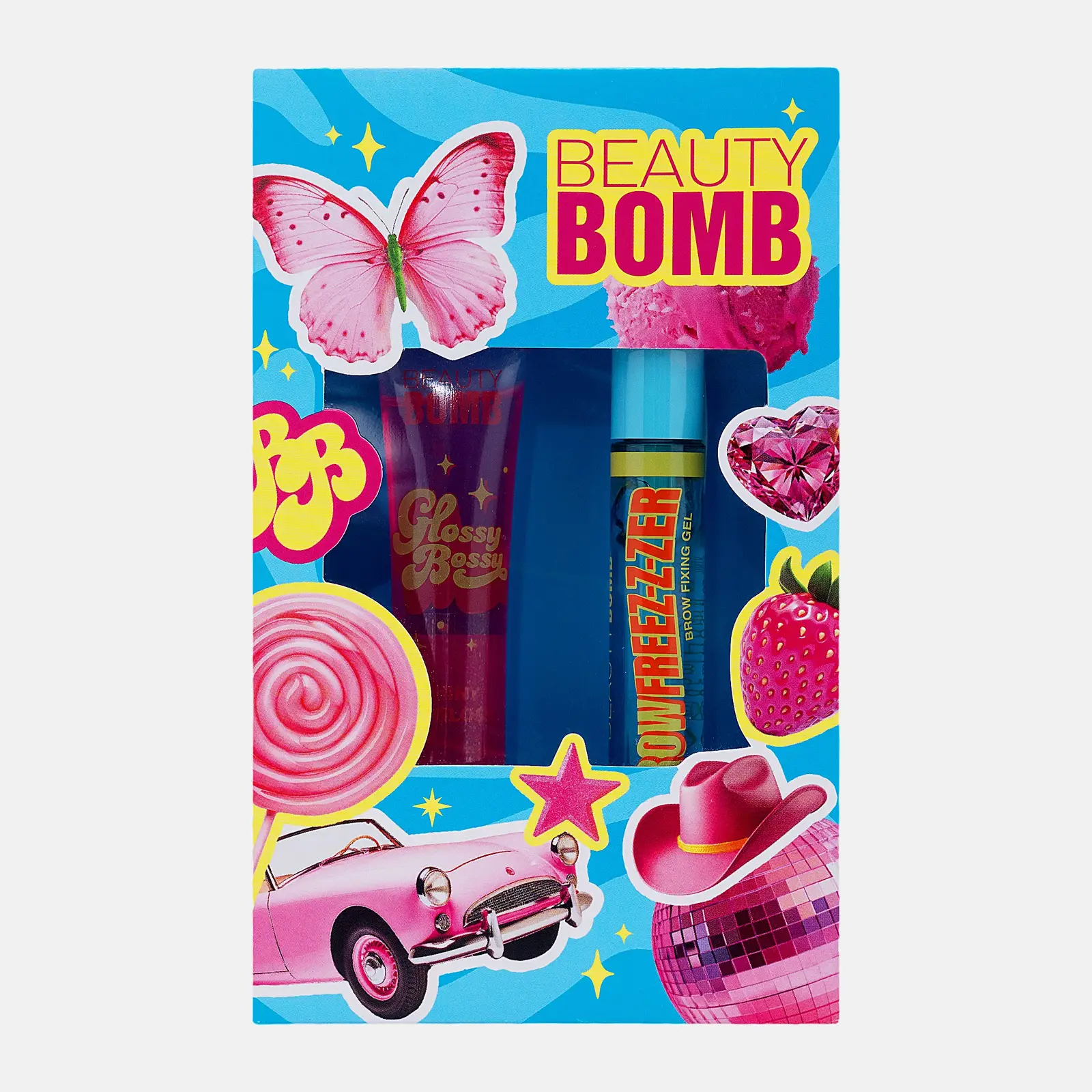 Подарочный набор для макияжа Beauty Bomb Блеск для губ тон 02 + Гель для бровей в ассортименте