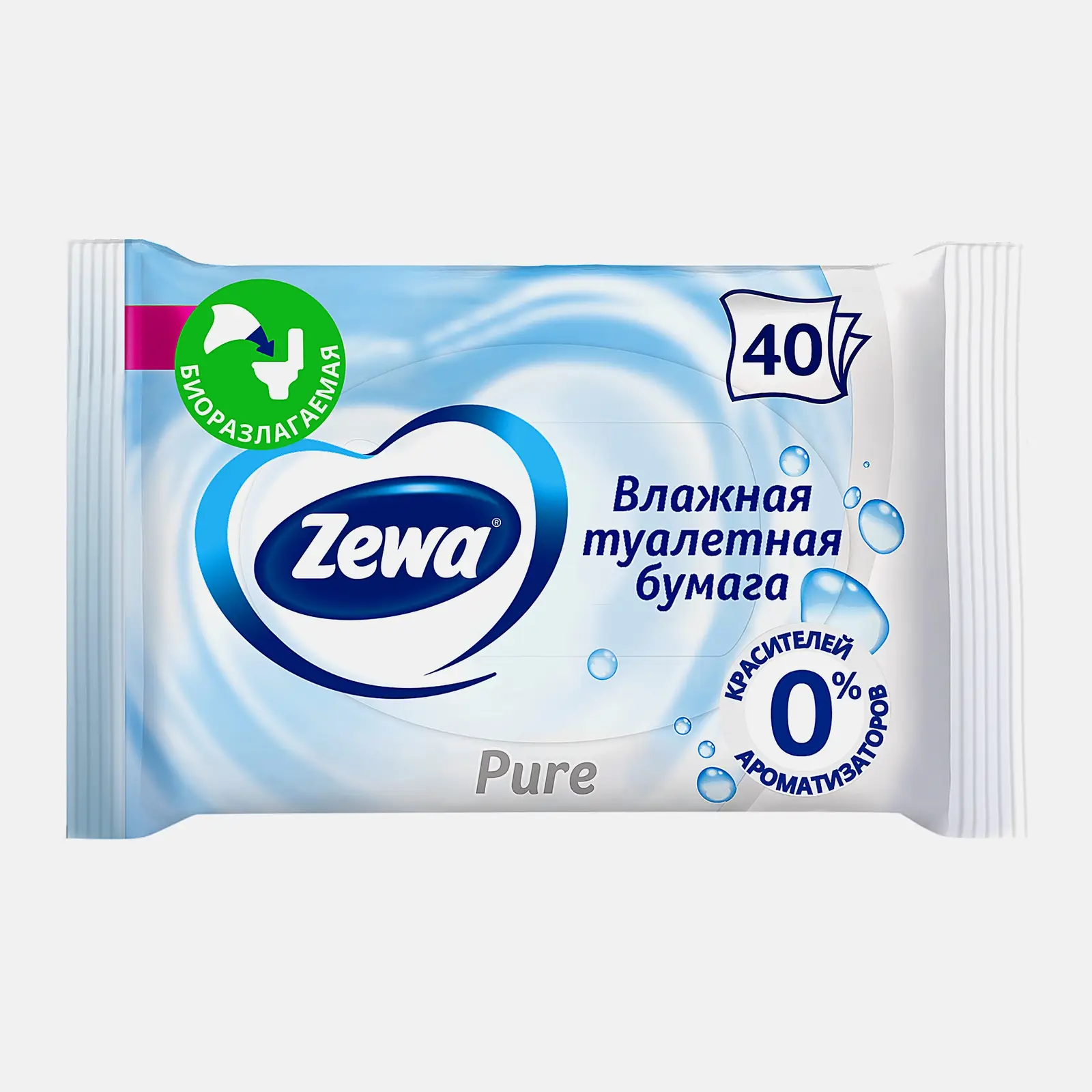 Изображение товара Влажная туалетная бумага Zewa Pure без аромата 40 шт - мягкое безопасное очищение
