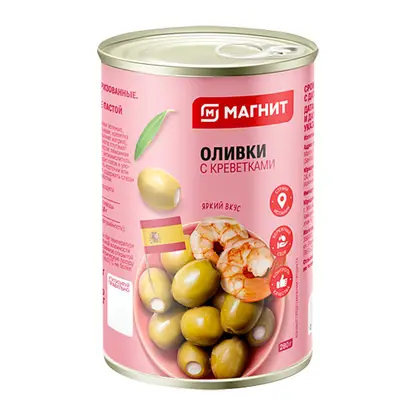 Изображение товара Оливки Магнит зеленые с креветкой 300мл