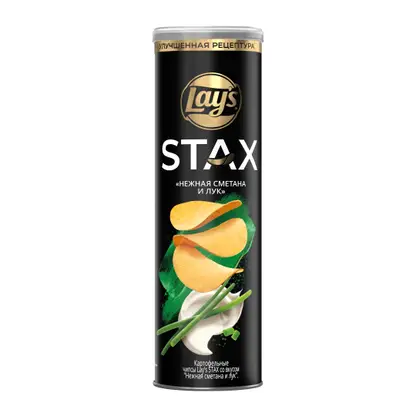 Изображение товара Чипсы Нежная сметана и лук Lays Stax 140г Изображение товара Чипсы Нежная сметана и лук Lays Stax 140г