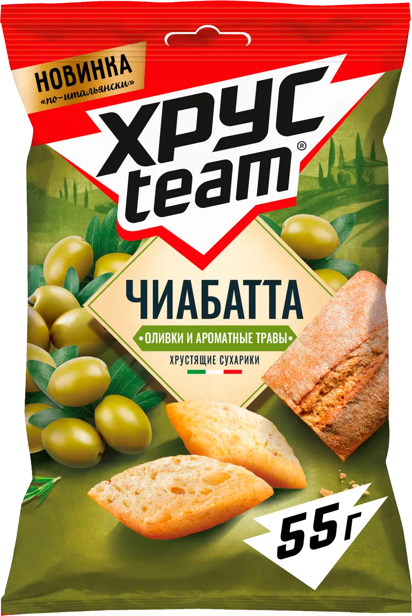 Сухарики Хрусteam Чиабатта оливки и ароматные травы 55г - Магнит-Продукты