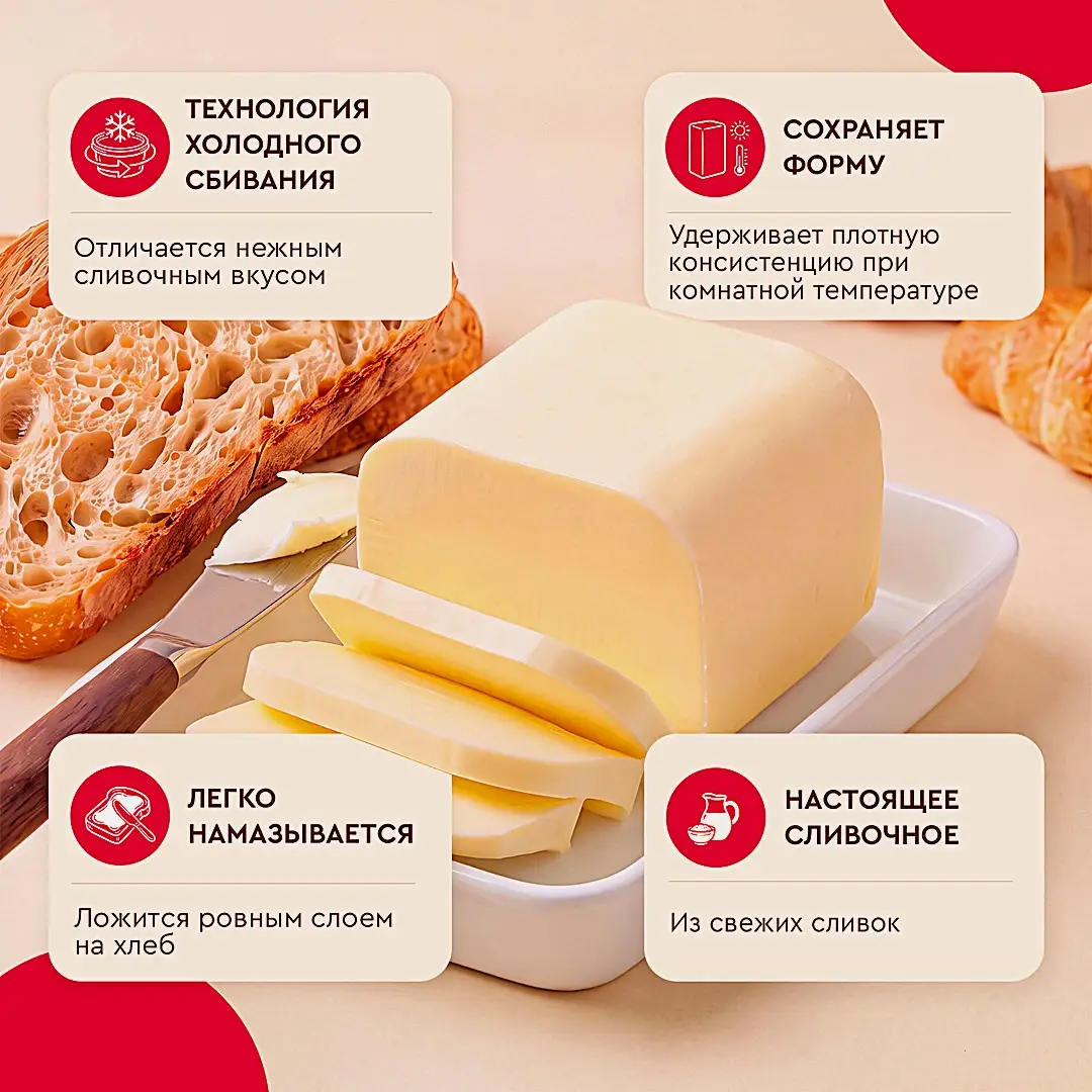 Масло сливочное Вкуснотеево Традиционное 82.5% 180г