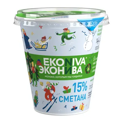 Изображение товара Сметана ЭкоНива 15% 300г - натуральный продукт