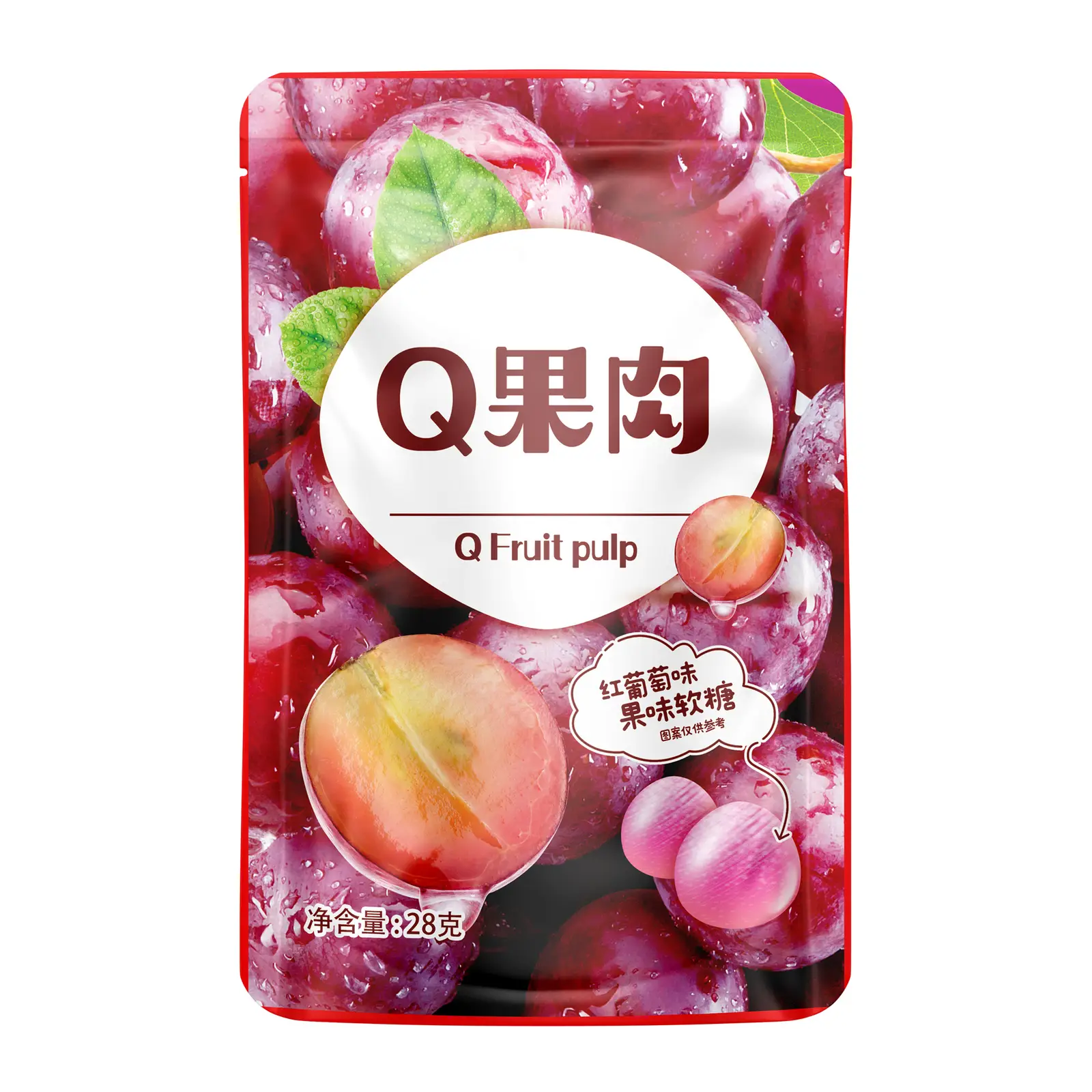 Изображение товара Мармелад со вкусом красного винограда Q Fruit Pulp 28г натуральный вкус