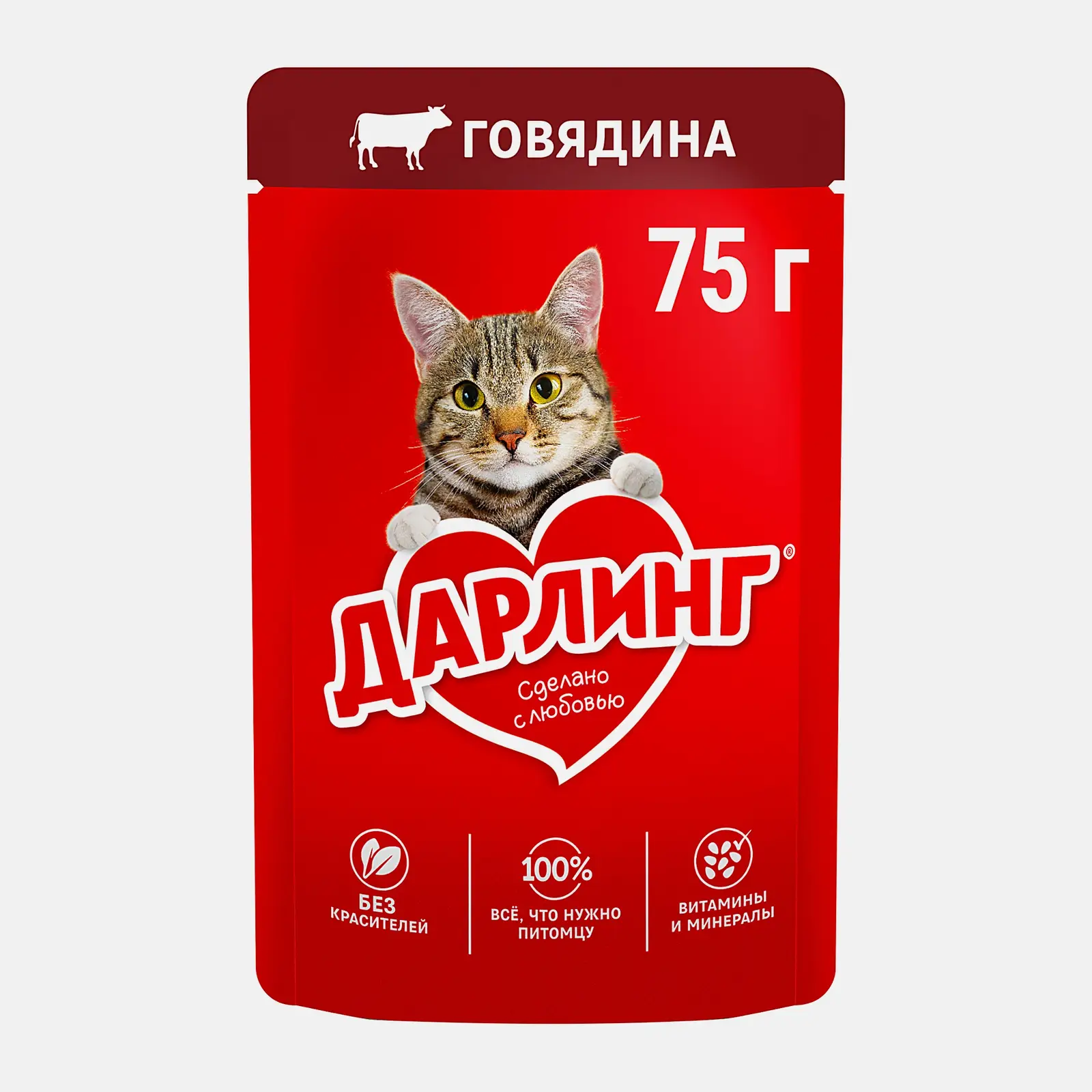 Изображение товара Влажный корм для взрослых кошек Дарлинг с говядиной в подливе 75г