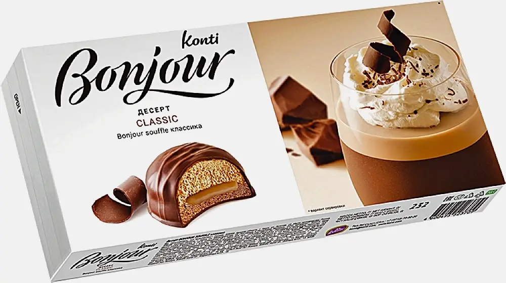 Изображение товара Десерт Souffle Классика Bonjour Konti 232г воздушное лакомство с желейной прослойкой
