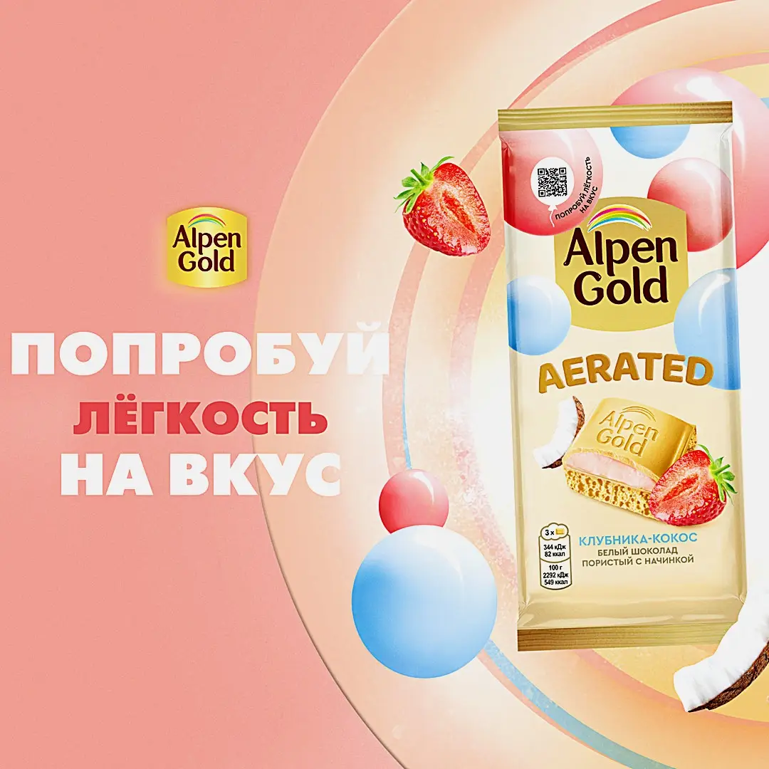 Шоколад Alpen Gold Aerated белый пористый с начинкой клубника кокос 75г - фото 4 Шоколад Alpen Gold Aerated белый пористый с начинкой клубника кокос 75г - фото 4