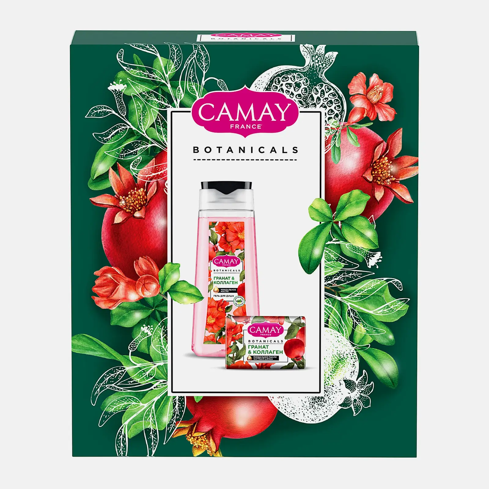 Подарочный набор Гранат и коллаген Botanicals Camay Гель для душа 250мл + Твёрдое мыло 85г в ассортименте