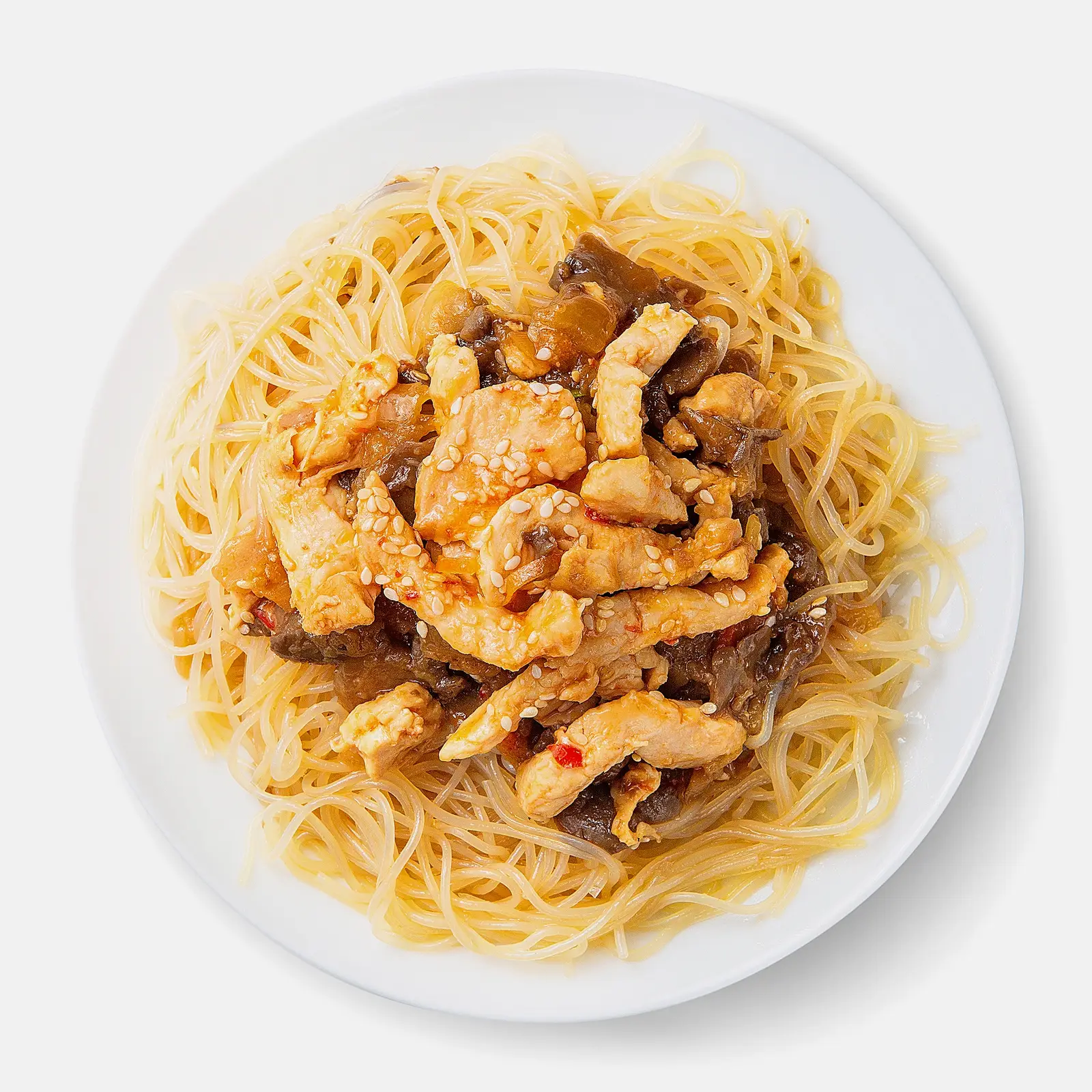 Изображение товара Фунчоза с курицей и овощами 215г - вкусный быстрый салат с лапшой и мясом