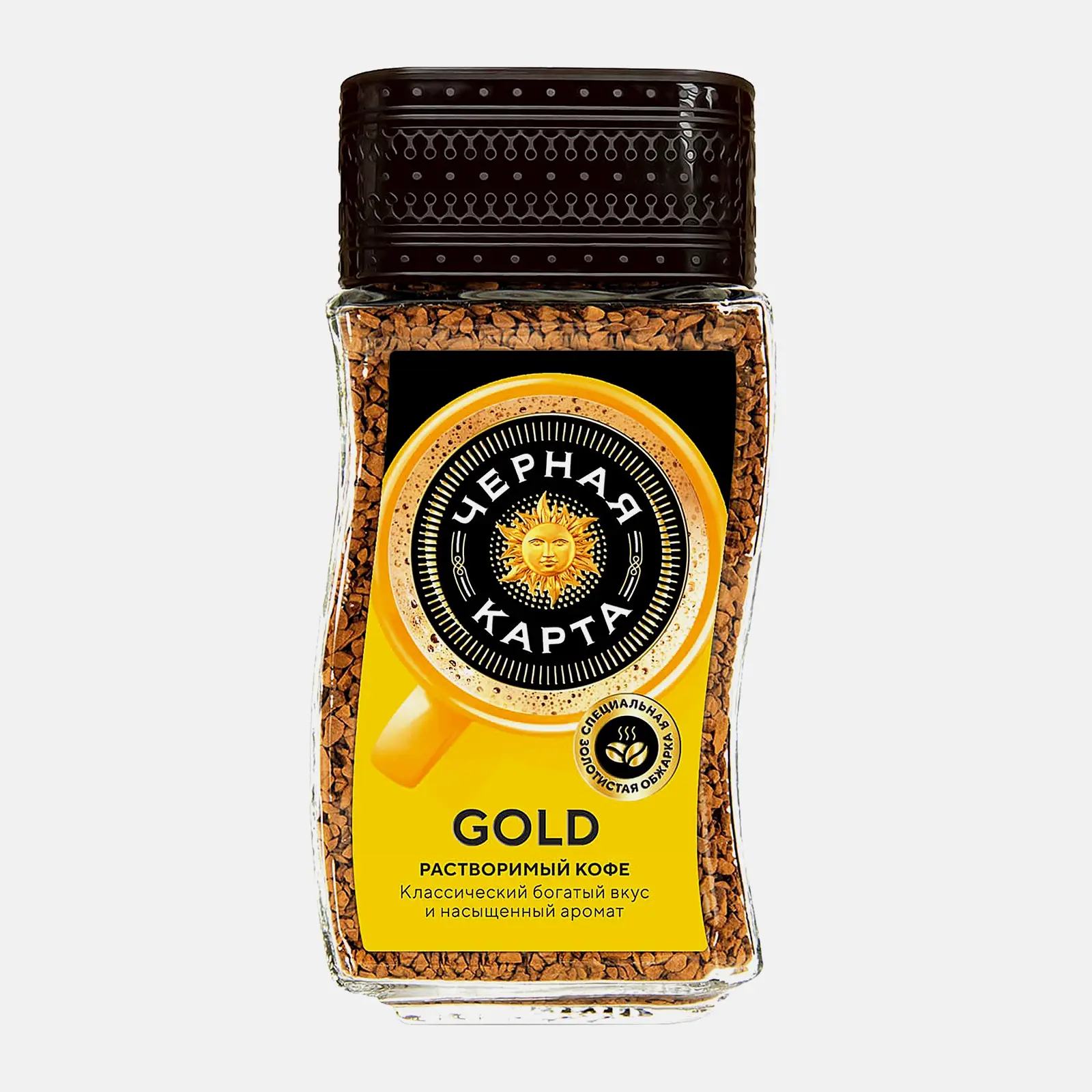 Изображение товара Кофе растворимый Черная карта Gold натуральный 95 г - насыщенный вкус ароматный напиток