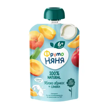 Изображение товара Пюре из яблока и абрикоса со сливками с 6 месяцев Фрутоняня 90г