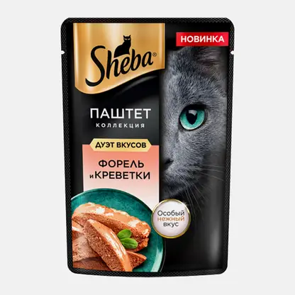 Корм для взрослых кошек паштет с форелью и креветками Sheba 75г
