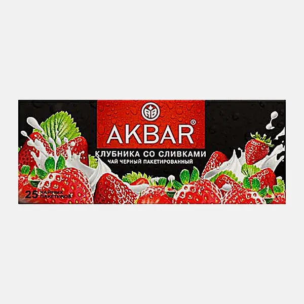 Изображение товара Черный чай Клубника со сливками Akbar 25 пакетиков ароматизованный