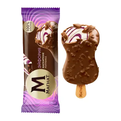 Изображение товара Мороженое Магнат эскимо в шоколаде Эйфория маскарпоне-голубика 70г