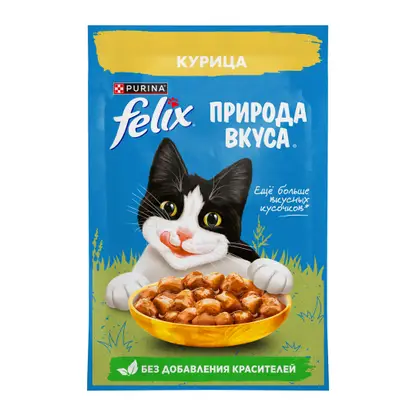 Изображение товара Влажный корм для кошек Felix Природа вкуса с курицей в соусе 75г