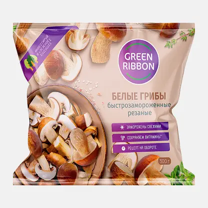Грибы Green Ribbon Белые резаные быстрозамороженные 300г