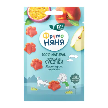 Изображение товара Фруктовые кусочки Яблоко-персик-маракуйя Лапки Фрутоняня 15г