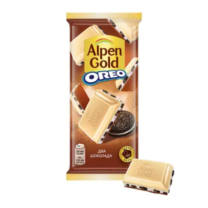 Изображение товара Шоколад Alpen Gold Oreo молочный с белым 85г с кусочками печенья ваниль