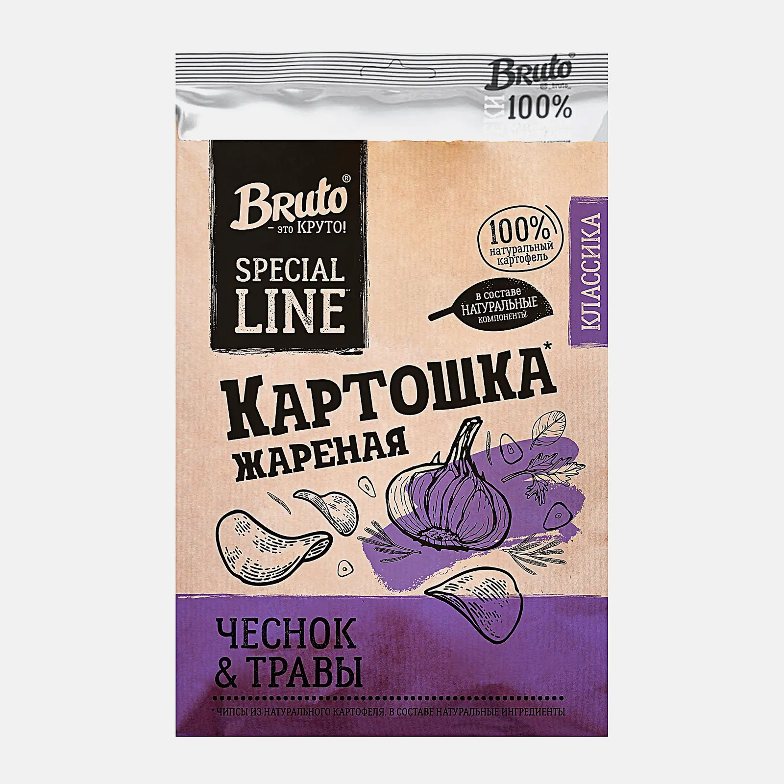 Чипсы Bruto со вкусом Чеснок&Травы 120г Чипсы Bruto со вкусом Чеснок&Травы 120г