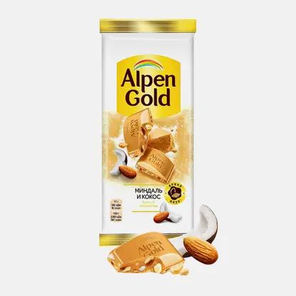 Шоколад Alpen Gold белый Миндаль и кокос 80г
