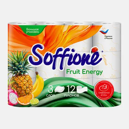 Туалетная бумага 12 рулонов 3-слойная Fruit Energy Soffione