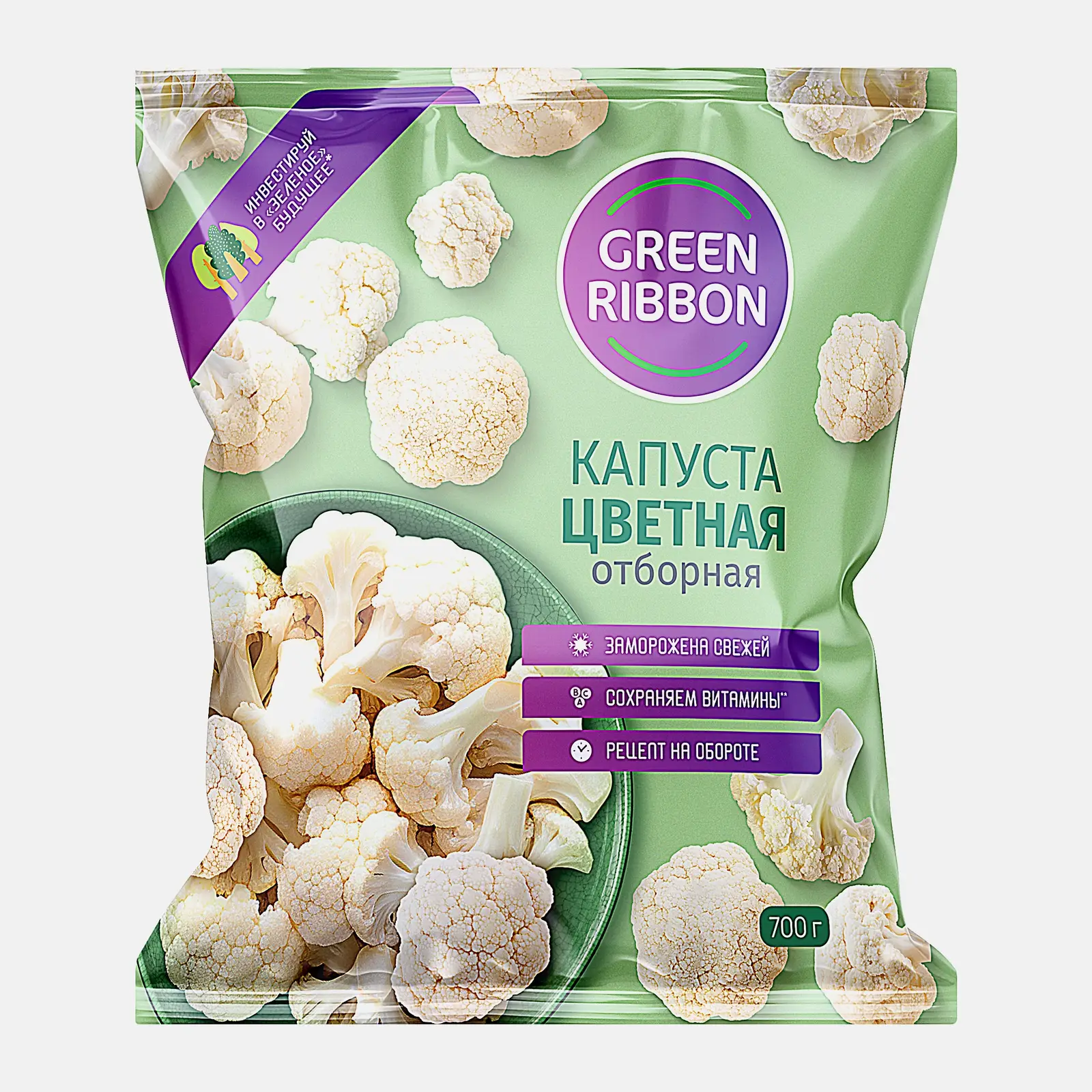 Изображение товара Капуста цветная быстрозамороженная Green Ribbon 700г