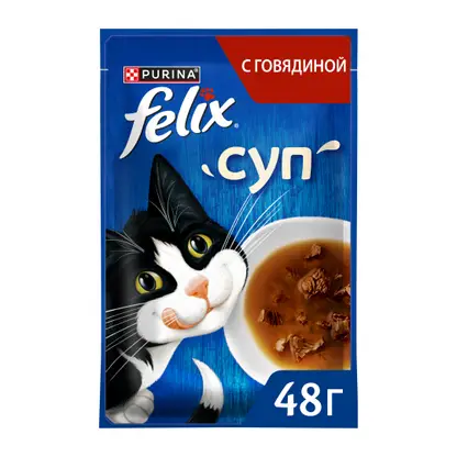 Изображение товара Влажный корм для взрослых кошек Felix Суп с говядиной 48г
