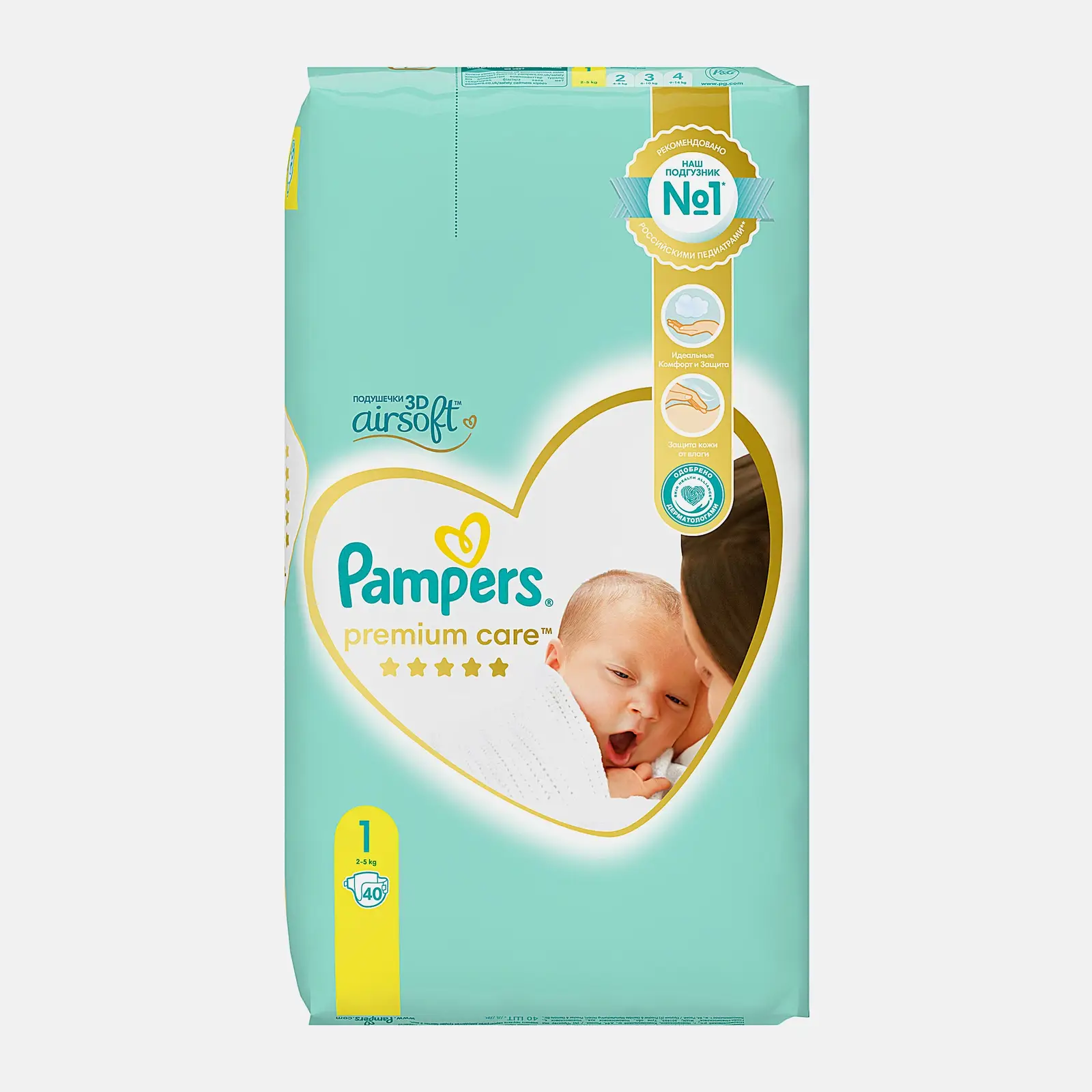 Изображение товара Подгузники Pampers Premium Care 1 Newborn для новорождённых (2-5 кг), 40 шт