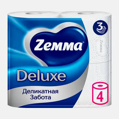 Туалетная бумага белая Deluxe Zemma 4 рулона 3 слоя