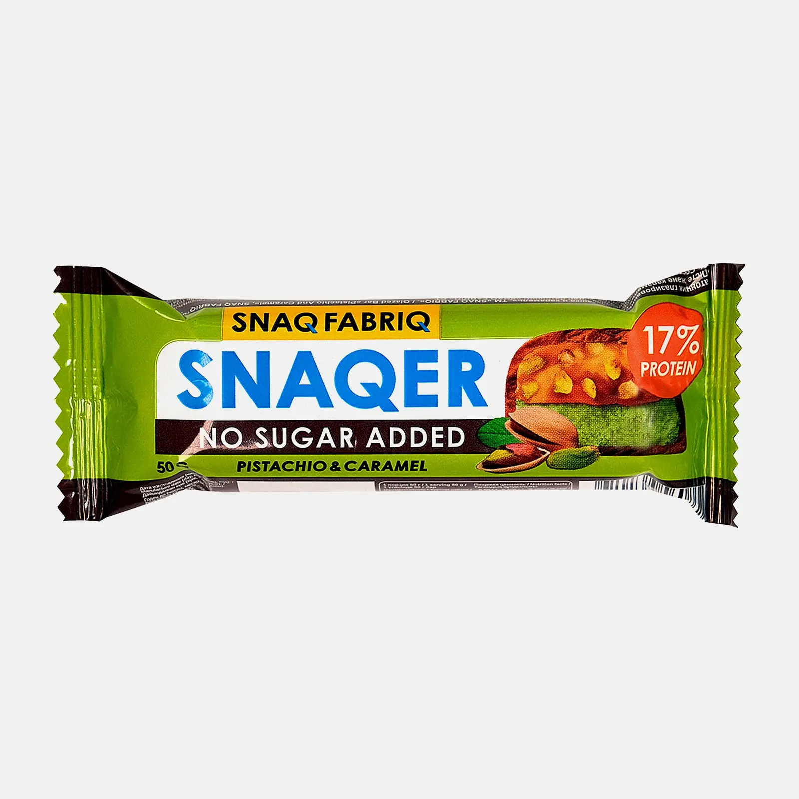 Изображение товара Батончик Snaq Fabriq Фисташка и карамель без сахара 50г протеиновый десерт