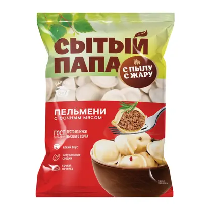 Изображение товара Пельмени с сочным мясом Сытый папа 700г
