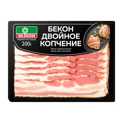 Изображение товара Бекон Велком двойного копчения сырокопченый нарезка 200г