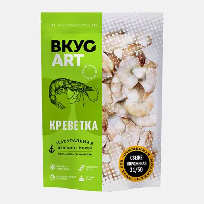 Креветки Вкусарт с хвостом очищенные свежемороженые 31/50 500г