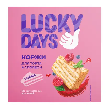Изображение товара Коржи слоеные для торта Lucky Days 380г с 6 коржами для выпечки