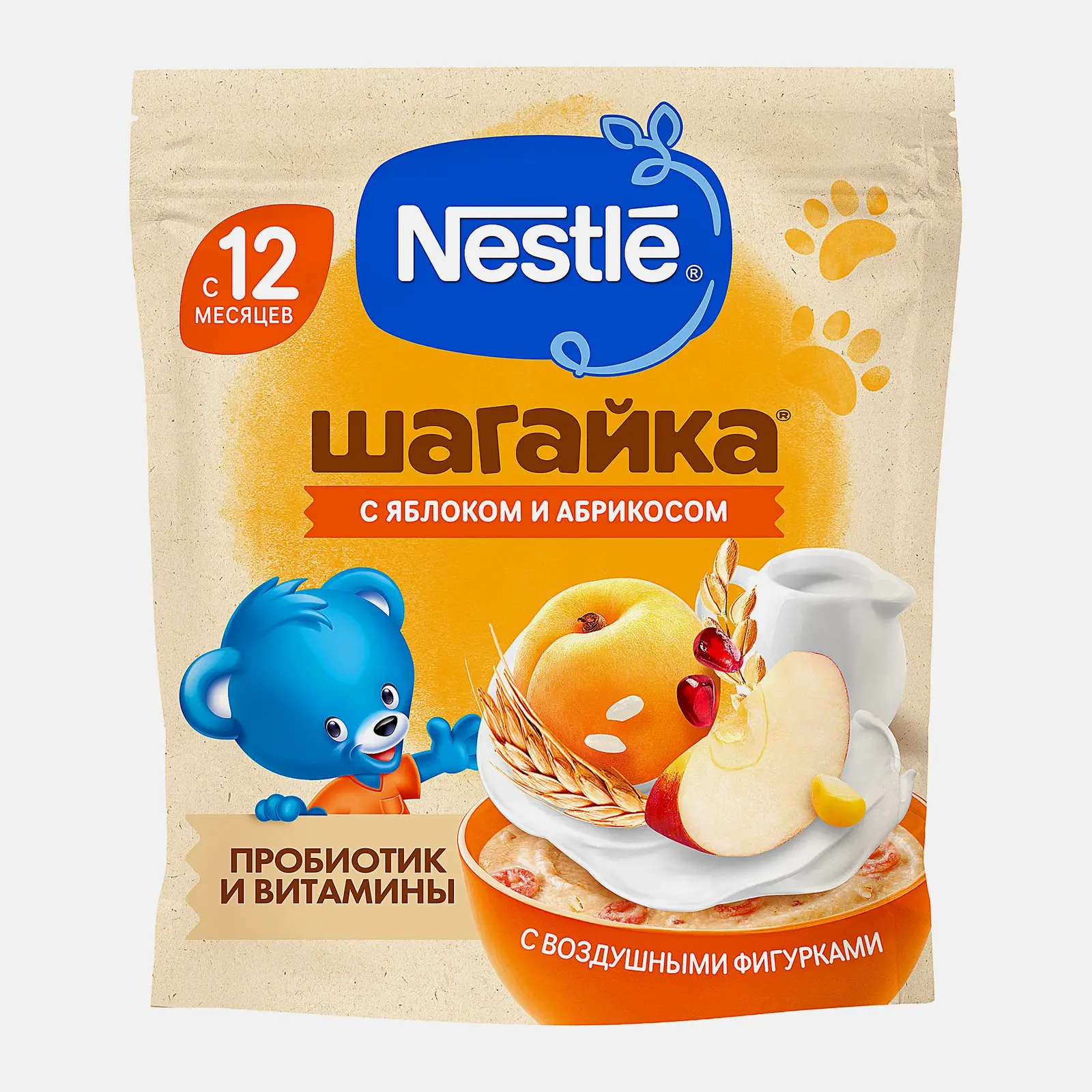 Каша детская молочная мультизлаковая с фигурками из пшеницы гранат яблоко и абрикос с 12 месяцев Nestle Шагайка 190г