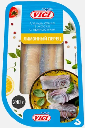 Сельдь Лимонный перец филе в масле с пряностями Vici 240г