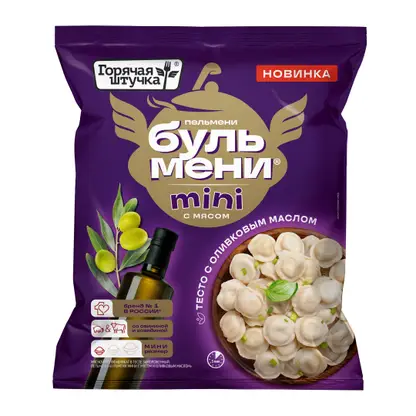 Изображение товара Пельмени Горячая штучка Бульмени мини с мясом и оливковым маслом 700г