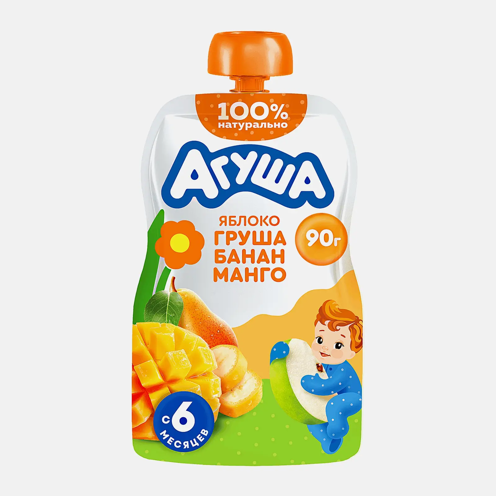 Изображение товара Пюре фруктовое Агуша Яблоко груша банан манго с 6 месяцев 90г