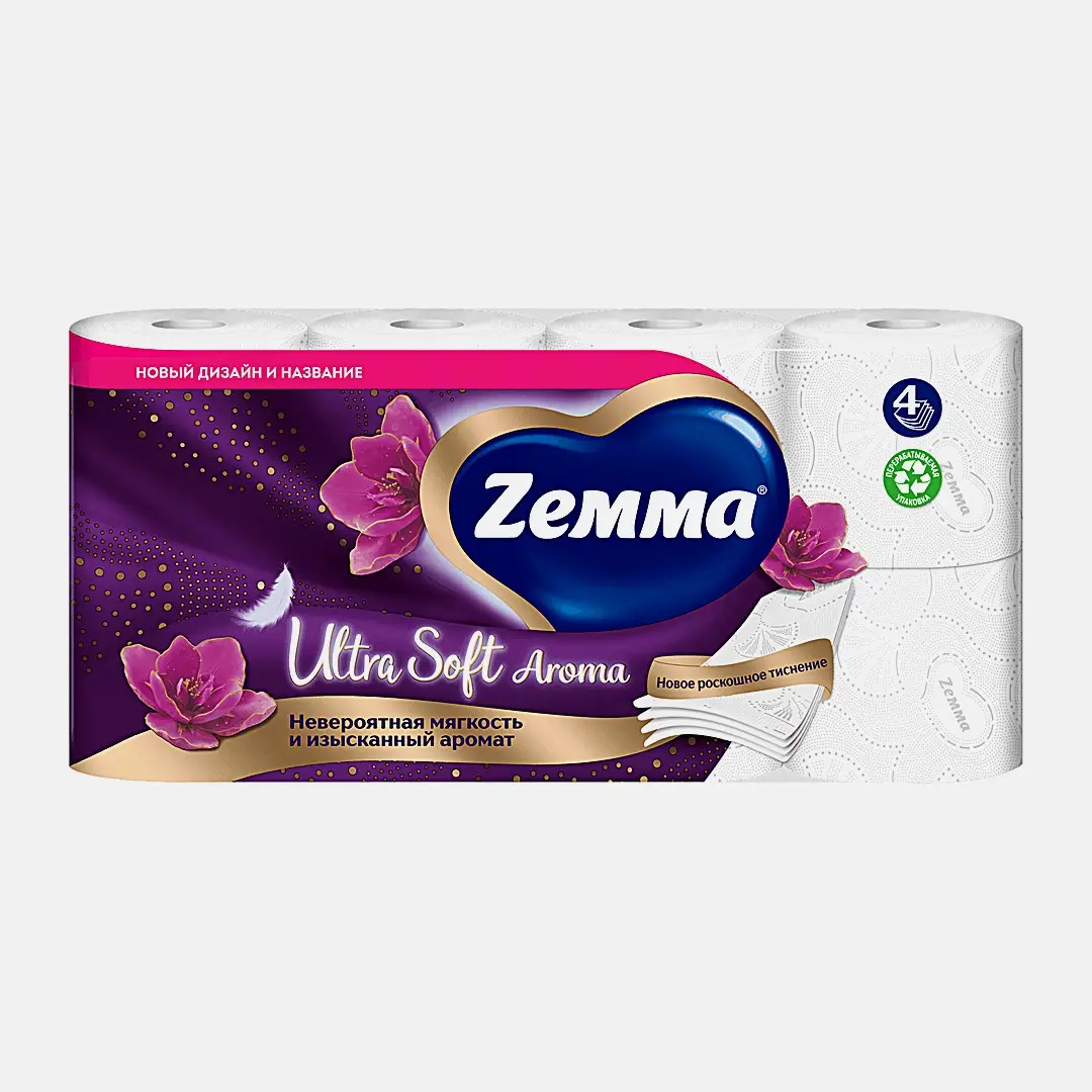 Туалетная бумага 4 слоя 8 рулонов Aroma Ultra Soft Zemma - фото 2