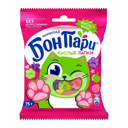 Изображение товара Мармелад жевательный Кислые лапки Бон пари 75г