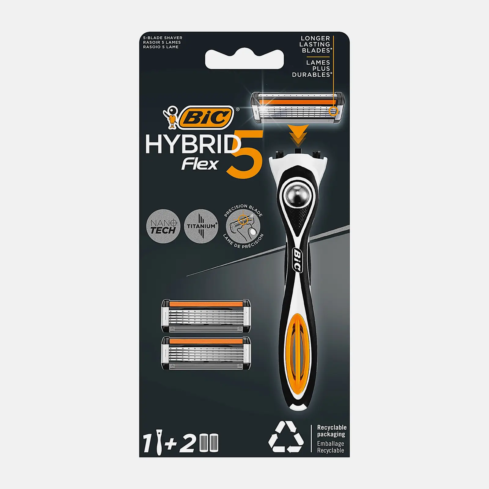 Бритва мужская BIC Hybrid 5 Flex 5 лезвий плавающая головка 1 ручка и 2 сменные кассеты