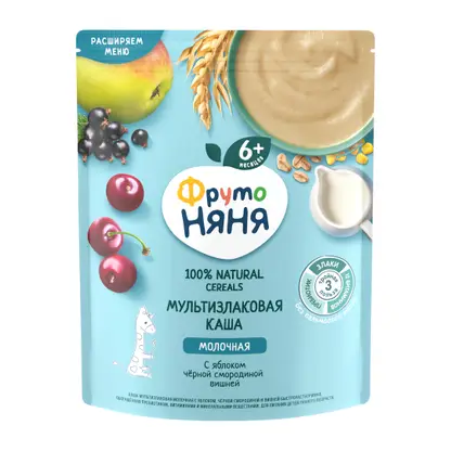 Изображение товара Молочная каша мультизлаковая с яблоком, вишней и черной смородиной с 6 месяцев Фрутоняня 200г