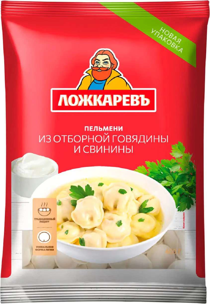 Пельмени Ложкаревъ из отборной говядины и свинины 400г - Магнит-Продукты